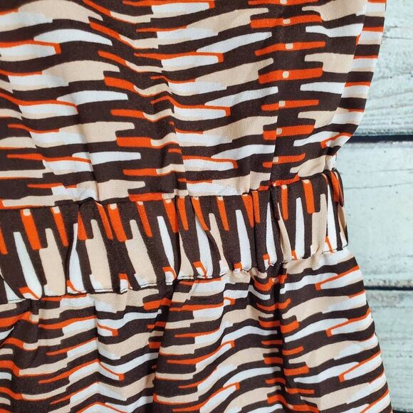 DKNY Brown Orange & Cream Geometric Print Tie Waist Top – Size S - Picture 5 of 8